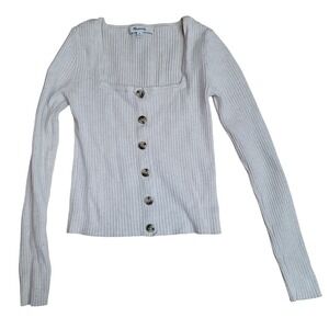 Rosseau Square-Neck Crop Cardigan Top Cream Tan